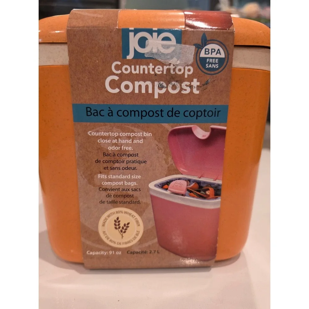 Joie Countertop Compost Bin Orange Wheat Fiber 2.7L BPA Free Eco Kitchen Storage